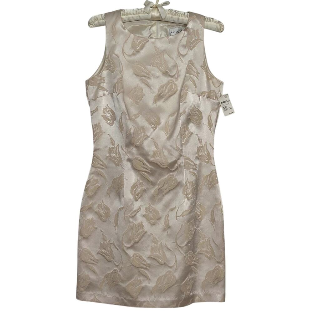 NWT VIntage S Cream Jay Jacobs Satin Jacquard Floral Tulip Mini Dress Sleeveless